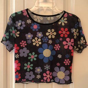 NEARLY NEW SHEER FLORAL CROP TOP; SIZE XS